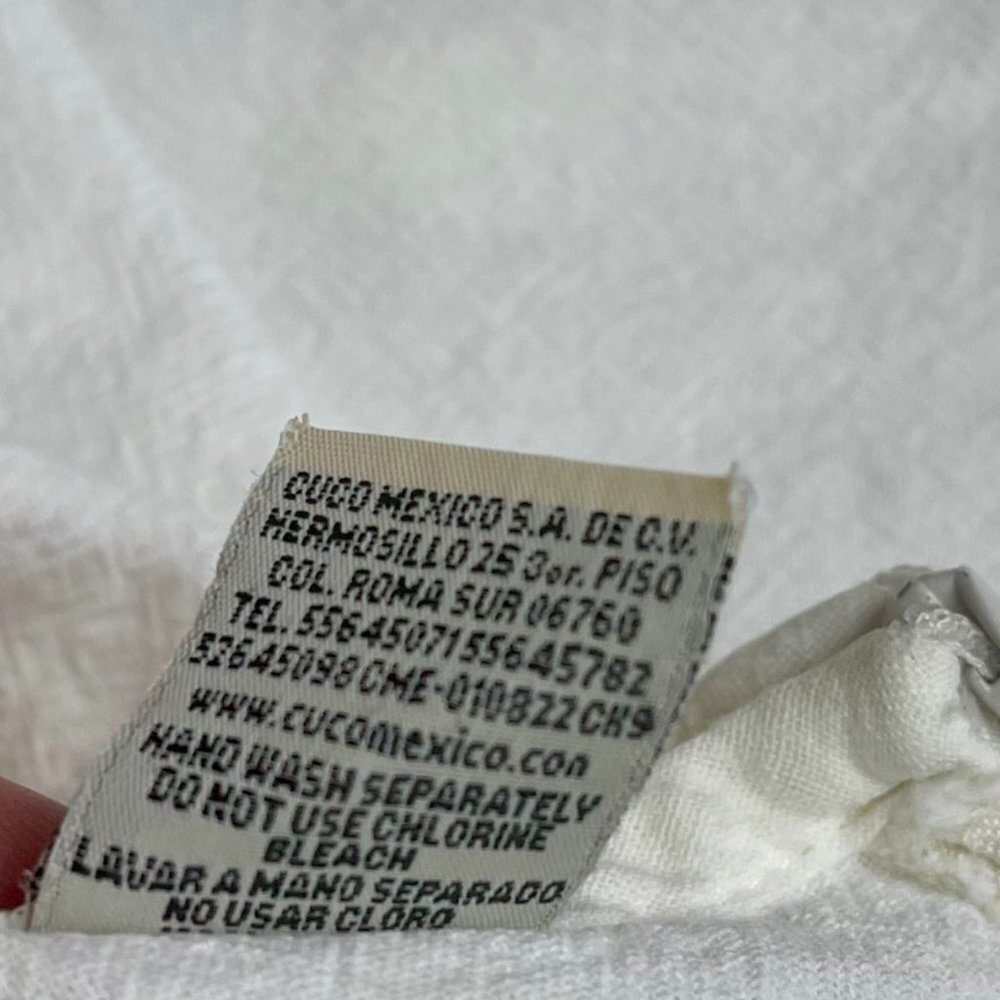 Cuco Mexico Class Women White Ivory Top Blouse Bubble Short Sleeve Cotton Sz M-L - Picture 6 of 6
